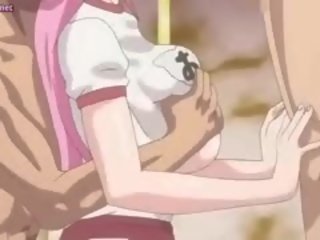 Besar meloned anime jalang mendapat mulut diisi