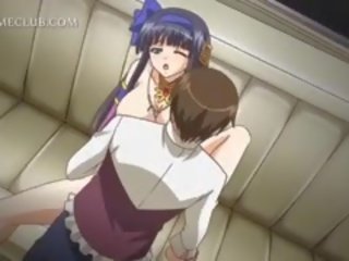 Krūtainas anime pusaudze izpaužas fucked sunītis stils par the atpakaļ sēdeklis